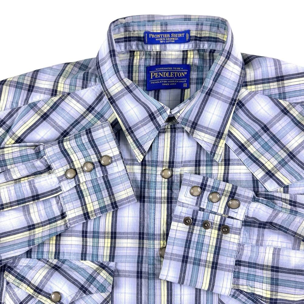 Pendleton Frontier Shirt Adult Medium Pearl Snap Blue Plaid Western Men’s Cowboy